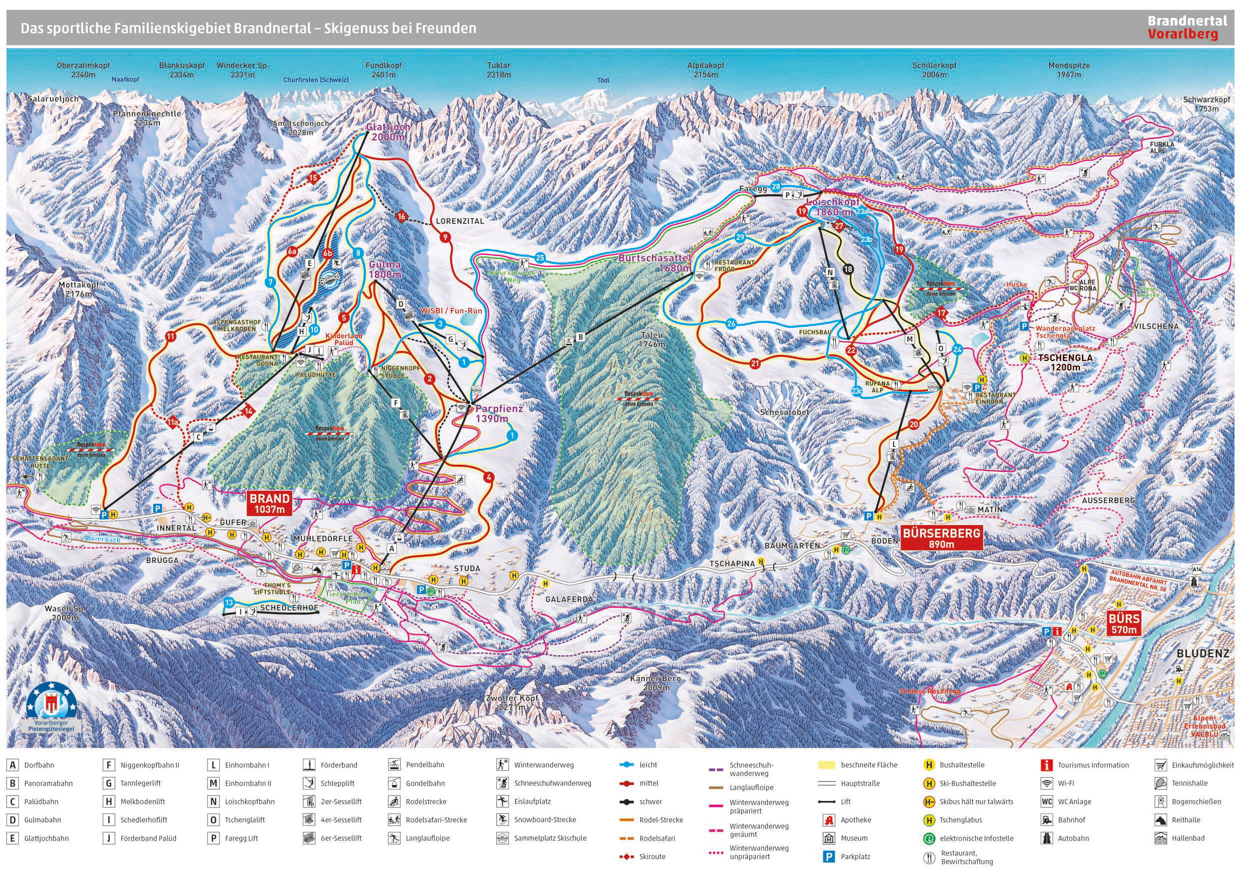 Brandnertal (Brand und Bürserberg) Piste / Trail Map